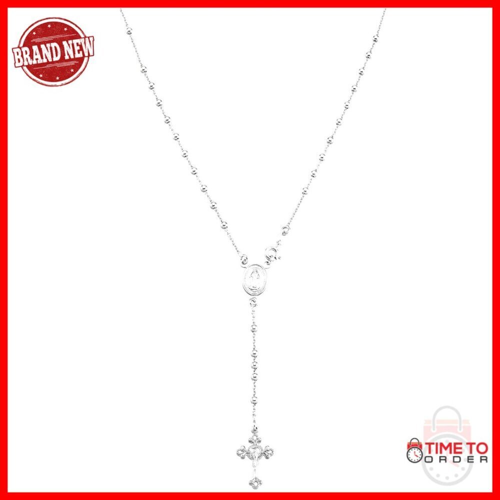 Sterling Silver Rosary Y-Necklace with Cross Pendant, 20" or 24"